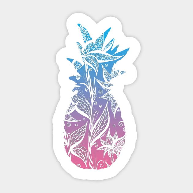 Blue and Pink Floral Pattern Pineapple Sticker by ZeichenbloQ